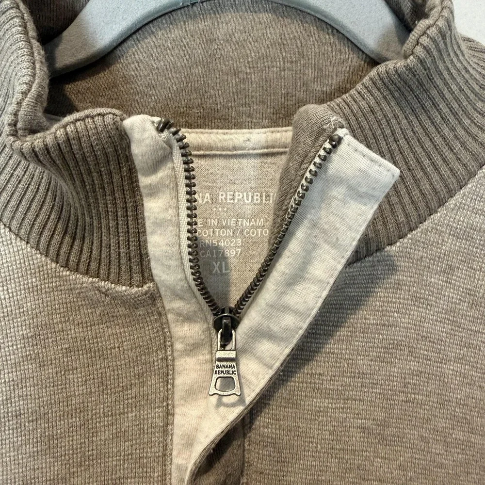Banana Republic Sweater Mens XL Gray 1/4 Zip Mock Neck‎ Cotton Knit Pullover